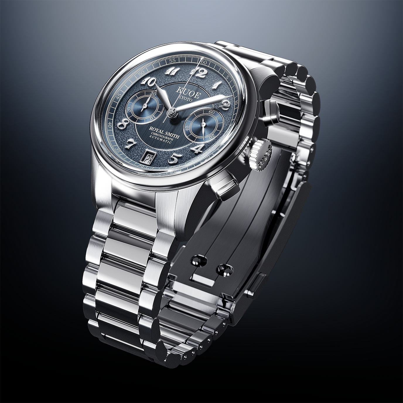 ROYAL SMITH 90-012 Automatic Chronograph, Navy with Stick Indexes