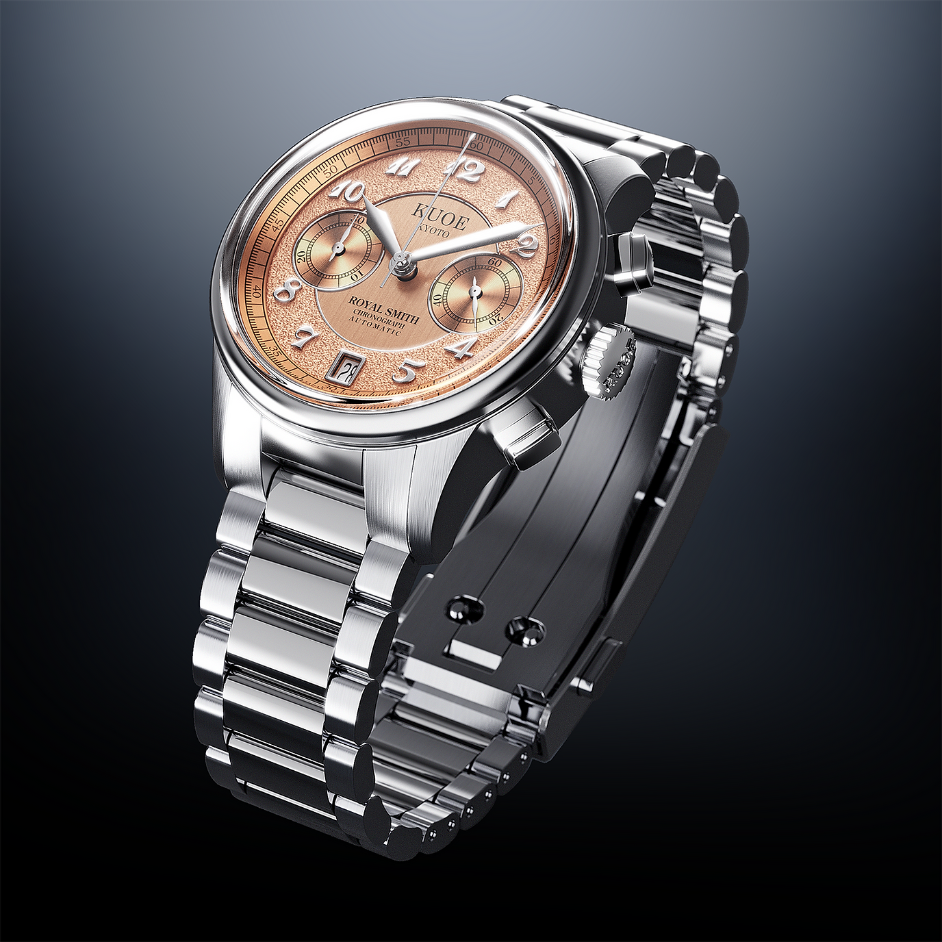 ROYAL SMITH 90-012 Automatic Chronograph, Salmon Pink with Breguet Numerals