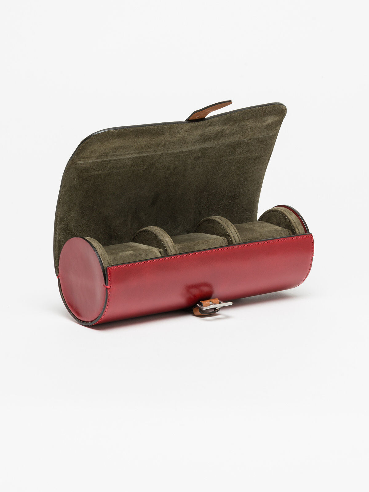 Premium Watch Roll in Cherry Red Leather