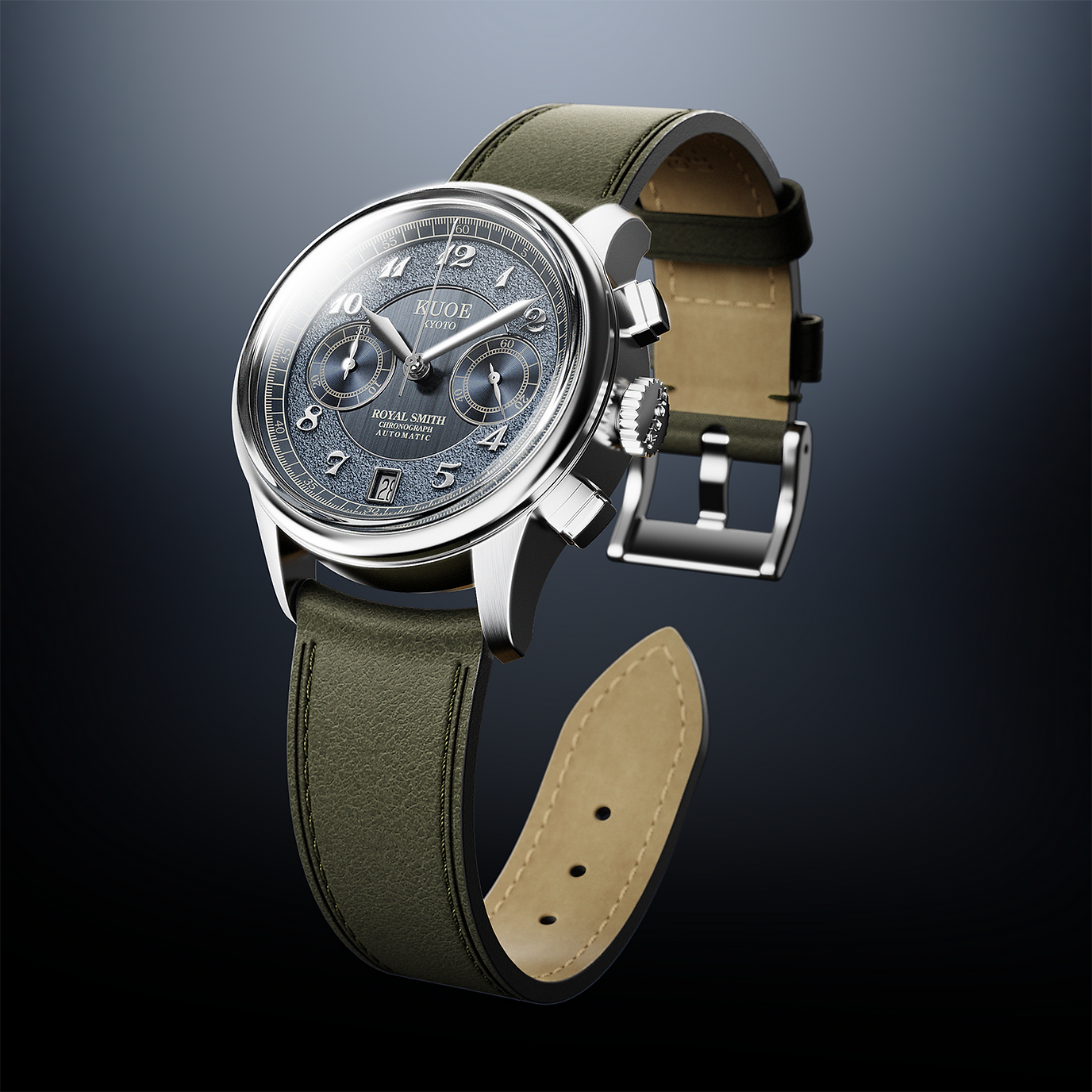 ROYAL SMITH 90-012 Automatic Chronograph, Navy with Stick Indexes