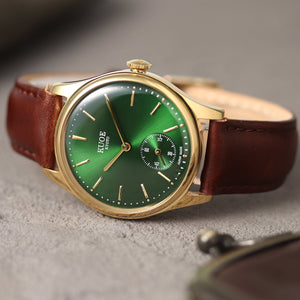 OLD SMITH 90-001 Green Dial with Stick Indexes Brown Leather Strap