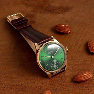 OLD SMITH 90-001 Green Dial with Stick Indexes Brown Leather Strap