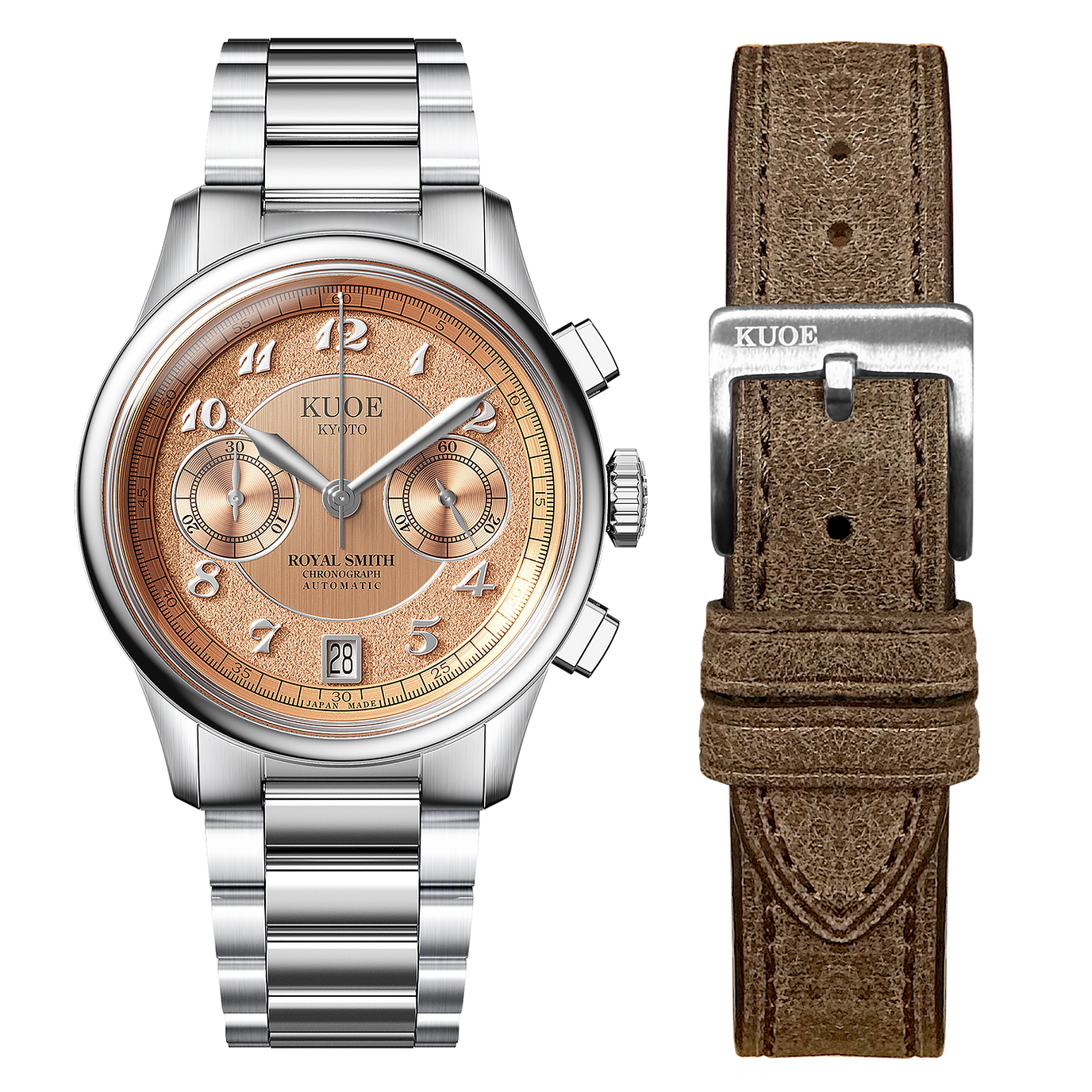 ROYAL SMITH 90-012 Automatic Chronograph, Salmon Pink with Breguet Numerals